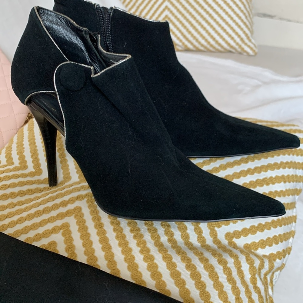 Marciano Boutique Suede leather Black Women's Ankle Bootie with peek a boo side